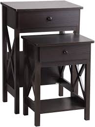 The crown mark dempsey rectangular chair side table with drawer features a spacious top, a shelf, and two drawers on the bottom. Buy Modern End Table Side Table Nightstand Bedside Table Set Of 2 Sturdy Wooden Nesting Tables Sofa Bed Side Table With Drawer Storage For Living Room Bedroom Dark Brown Online In Vietnam