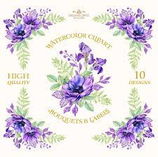 Watercolor Flowers Clipart Watercolor Purple Flowers Purple Etsy Purple Flowers Flower Clipart Watercolor Flowers