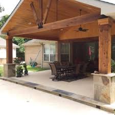 Gable Roof Patio Cover Attached To Existing House With Cedar Beams And Posts Flags Or Column Base Backyard Porch Covered Patio Design Backyard Patio Designs
