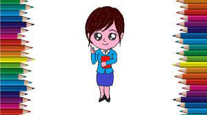 How To Draw A Cute Teacher Step By Step | Teacher Drawing And Coloring -  Youtube