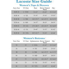 12 Lacoste Women U S Size Guide Supreme Lacoste Size Chart