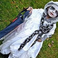 Our Diy Toddler Ghost Costume For Halloween Sheet Cheesecloth Some Light Sewing Chains And P Toddler Ghost Costume Vintage Halloween Costume Ghost Costume