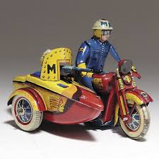 mp tin sidecar 月光玩具 mp サイドカー 青制服 アンティークのおもちゃ ヴィンテージのおもちゃ おもちゃ