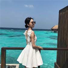 裙子女夏季2019新款性感露背小黑裙羽毛流苏吊带裙气质修身连衣裙 asian cute fashion sleeveless dress