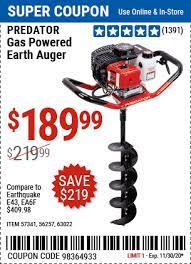 Predator Gas Powered Earth Auger For 189 99 Harbor Freight Coupon Harbor Freight Tools Coupon Book
