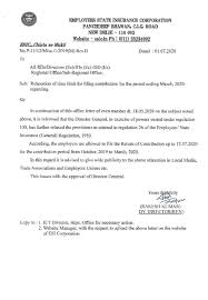 Aside from this letter you should also ask the office/department head to make an announcement.this is a good thing so that the employee can converse about it ,especially if they have some questions. Esic Stayhome Staysafe Ø¹Ù„Ù‰ ØªÙˆÙŠØªØ± Relaxation Of Time Limit For Filing Esi Contribution For The Period Ending March 2020 The Employers Are Allowed To File The Return Of Contribution Up To 15 07 2020