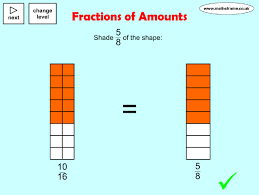 How do you convert 5/8 into decimal form? Express A Smaller Whole Number As A Fraction Of A Larger One E G Recognise That 5 Out Of 8 Is 5 8 Find Equivalent Fractions E G 7 10 14 20 Or 19 10 19 10 Relate Fractions To Their Decimal Representations Mathsframe