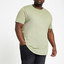 River Island Mens Big And Tall Green Curve Hem T Shirt