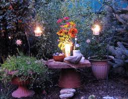 One Day I Hope To Have An Outside Altar Like This The Lanterns Are Lovely And I Love All The Surrounding Greenery I Witch Garden Witches Altar Gothic Garden