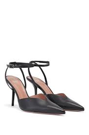 Escarpins à bout pointu en cuir italien par boss. Boss Escarpins A Talon Ouvert En Cuir Italien Avec Bride Cheville
