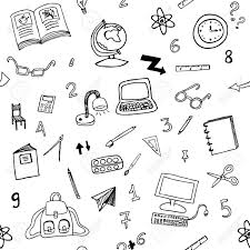 Black And White Objects Doodle Seamless Pattern Of Classroom Objects With Numbers Back Regarding Classroom Objects Clipart Clipart Black And White Black And White Furniture Clip Art