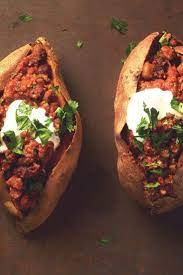 Quorn Meatless Chili Stuffed Sweet Potatoes Recipe Quorn Recipes Sweet Potato Vegetarian Ground Recipes