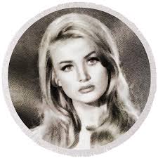 Barbara Bouchet, Vintage Actress Round Beach Towel by Esoterica Art Agency 