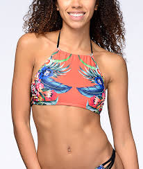 Damsel Tropical Escape Orange High Neck Halter Bikini Top