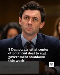 At least eight moderate Senate Democrats are meeting in hopes of finding a  deal to end the monthlong government shutdown, but sources familiar with  the closely held conversations say they will need