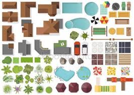 Set Landscape Elements Top View House Garden Tree Lake Swimming Pools Bench Sponsore Landscape Elements Architecture Concept Diagram Landscaping Images