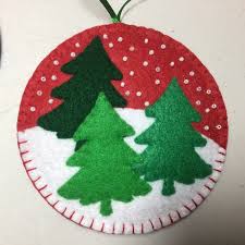 Christmas Ornament Red Felt Round Appliqued With Snowy Bank Etsy In 2020 Diy Felt Christmas Ornaments Felt Ornaments Diy Felt Crafts Christmas