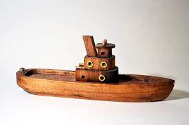 Vintage Hand Made Wooden Tugboat Boat Ship Barge Steamboat Trinket Tug Boats Wooden Woodworking Shop Projects