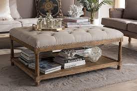 Wynn modern rustic lodge chunky reclaimed wood rectangle rectangular coffee table. Baxton Studio Carlotta Oak Beige Linen Coffee Table Ottoman Walmart Com Walmart Com