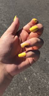 Acrylic powder is applied for strength anhd durability. Yellow Sunflower Acrylic Nails Coffin Nail And Manicure Trends