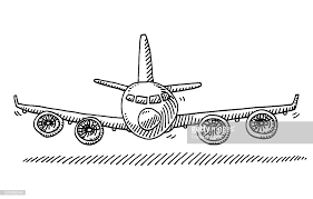 Hand Drawn Vector Drawing Of A Cartoon Airplane Front View Airplane Drawing Cartoon Airplane Travel Drawing