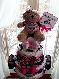 Pink Harley Davidson Theme 3 Tier Diaper Cakes |Diaper Cakes | Baby Shower  Gift