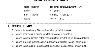 Pelajaran ini diampu oleh rusdiana,m.pd.pada hari ini khususnyawednesday, july 28, 2021. Soal Ujian Praktek Sekolah Us Ipa Kls Vi Sd Tahun Pelajaran 2019 2020 File Guru Now