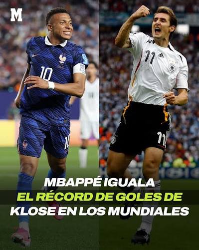 👏🇫🇷 ¡Día grande para Mbappé! Igualó el récord de Klose y se posicionó  como el segundo máximo goleador en la historia de los Mundiales #mbappe  #francia #fifaworldcup #klose #futbol