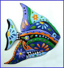 Tropical Fish Painted Metal Art Garden Decor Wall Hanging Etsy Fish Wall Art Outdoor Metal Art Tropical Art
