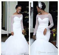 African Black Women Simple Mermaid Wedding Dress Long Sleeve Cheap Church Garden Western Formal Bridal Gown Plus Size Custom Made Mermaid Wedding Dress With Sle American Wedding Dress African American Wedding