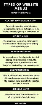 Types Of Website Menus Tihalt Technologies Website Menu Important Sign Website Development Company