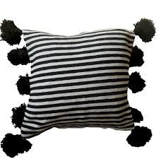 Black And White Striped Blanket Black White Striped Pompom Pillow Cover In 2020 White Decorative Pillows Pillows Pom Pom Pillows