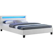 Lit blanc 2 places 140 190 sommier ebac. Lit Double Pour Adulte Pinot Avec Sommier 140x190 Cm 2 Places 2 Personnes Tete De Lit Avec Led Integrees En Synthetique Blanc