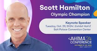 ✨ Keynote Speaker Announcement: AHIMA24 Welcomes Olympic Gold Medalist  Scott Hamilton! 🥇 We're thrilled to announce that Scott Hamilton, the  world-renowned Olympic figure skating champion, will be our closing keynote  speaker on