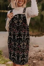 Floral Jumper Overall Dress Fall Outfit Ideas For Women Cute Casual Outfit Inspiration Stripe Sweater Outfi Fall Dress Outfit Cute Casual Outfits Fashion