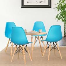 Key shapes of mid century modern dining sets appear simple, flat wooden tops, either oval or round in shape. Set 4 Mid Century Modern Dining Chairs Wooden Legs Blue Co