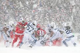 The snowfall would continue, and create nightmare conditions for the players throughout the game. Snow Bowl 2017 20 Images From The Blizzard That Engulfed The Buffalo Bills And Indianapolis Colts Game Oregonlive Com