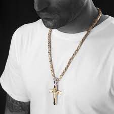 Men S Stainless Steel Gold Silver Box Byzantine Chain Necklace Double Cross Pendant Stainless Steel Cross Pendant Gold Chains For Men Mens Cross Necklace