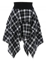 Black And White Plaid Tank Top Plaid High Waist Layered Asymmetrical Skirt Plaid Skirts Asymmetrical Skirt Pleated Long Skirt