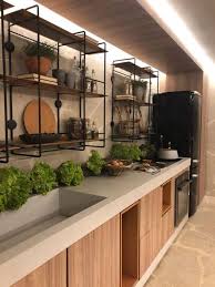 Desain simple dengan batu bata dan besi di bagian atas. 63 Model Desain Dapur Minimalis Modern Mewah Sederhana Unik