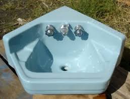 Vintage 1960 Blue American Standard Corner Bathroom Sink Corner Sink Bathroom Vintage Plumbing Fixtures Sink