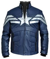 Steve Rogers Captain America Winter Soldier Blue Leather Jacket From Amazon Captain America Leather Jacket Blue Leather Jacket Captain America Jacket