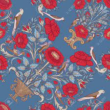 Browse floral backgrounds, flower clipart, & vintage floral illustrations licensed under. Floral Seamless Pattern Background With Vintage Style Flowers And Birds In Red And Blue Colors Stock Line Vector Illustration Royalty Free Cliparts Vectors And Stock Illustration Image 81883441