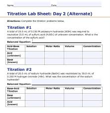 For strong acid/strong base reactions, the equivalence point occurs at ph =7. Titration Lab Sheet Day 2 Alternate Brainly Com