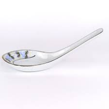 Black And White Bowl With Spoon Chinese Soup Spoon Blue Silver Floral Asian Noodle Duck Style Porcelain Ceramic Chinese Soup Spoon White Porcelain Porcelain Ceramics