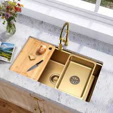 اشتري اونلاين بأفضل الاسعار بالسعودية - سوق الان امازون السعودية: حوض رخامة  المطبخ من ستانلس ستيل من ميلوسين، حوض مطبخ سفلي بلون ذهبي، حوض مطبخ بوعاء  واحد، 76.2 × 45.72 × 22.86 سم : الأعمال اليدوية والأدوات