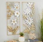 Set of 2 Metal Floral Wall Decors with Gold Frame - Olivia & May: Coastal  Style, Botanical Art, Vertical Display
