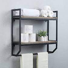 Nice large hooks to hold our larger sized bath towels. Amazon Com 2 Tier Metal Industrial 23 6 Bathroom Shelves Wall Mounted Rustic Wall Shelf Over Toilet Towel Rack With Towel Bar Utility Storage Shelf Rack Floating Shelves Towel Holder Black Brush Silver Home Kitchen