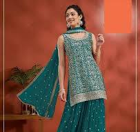 Peacock georgette semi stitched wedding suits