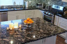 Black Marinace Granite Countertops With Mosaic Tile Backsplash Black Granite Kitchen Dark Granite Countertops Black Granite Countertops